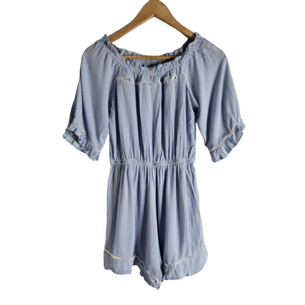 Cotton On Womens Blue White Striped Off Shoulder Romper Size XS Resortwear